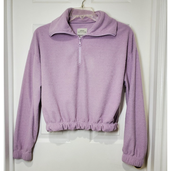Urban Outfitters Tops - Urban Outfitters Lavender Plush Fleece 1/4 Zip Cropped Pullover Cinch Hem Sz S